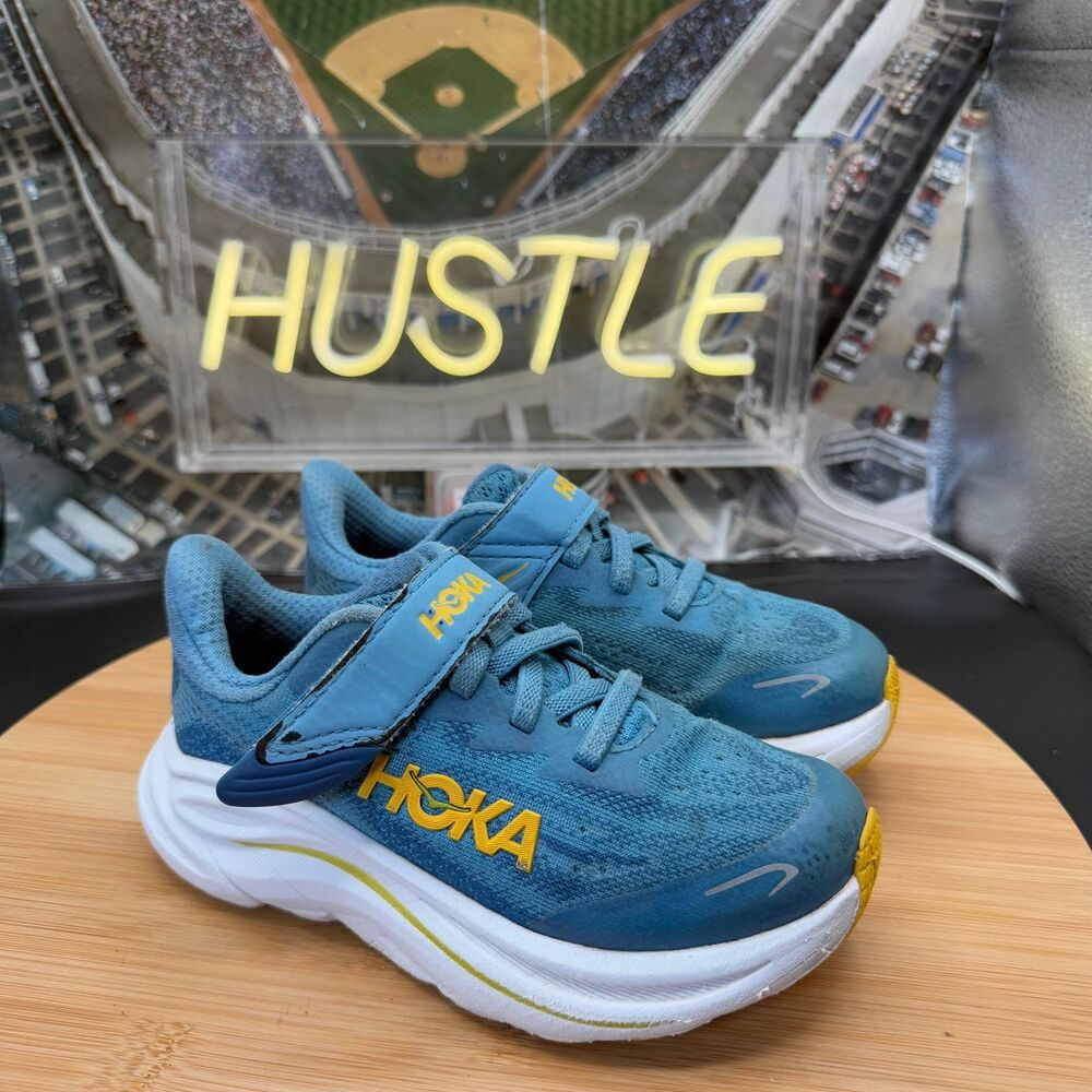 HOKA Clifton 10 Little Kids Hook N Loop Alpine Blue/Foggy Night Size 11MD